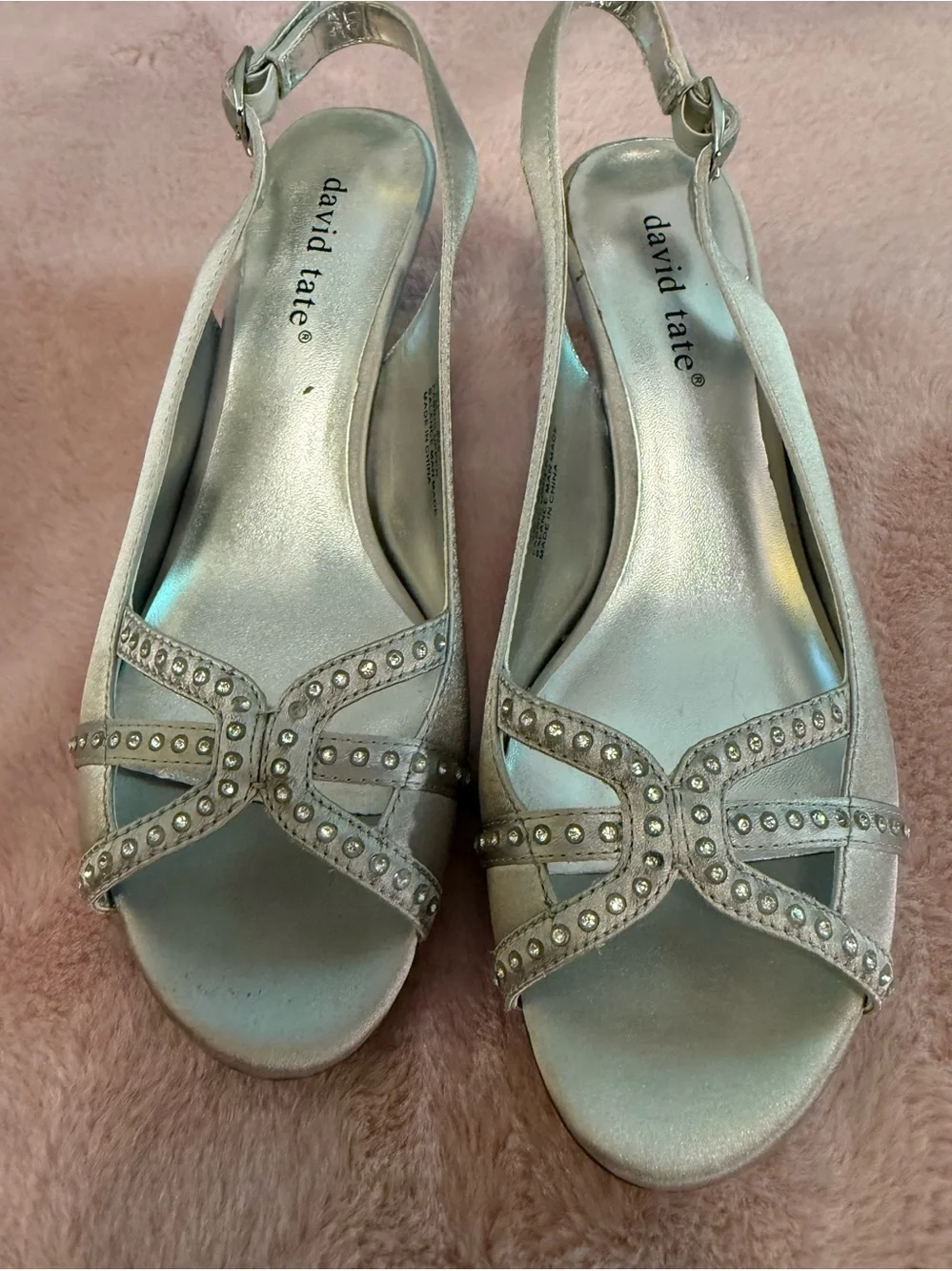 Davids Bridal Silver Embellished Slingback Sandals